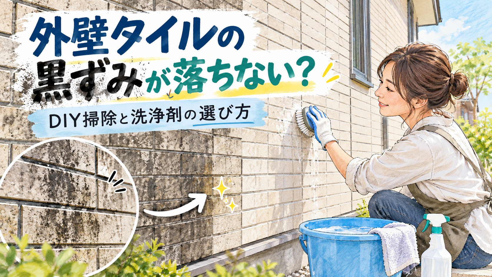外壁タイルの黒ずみが落ちない原因は?DIY掃除と洗浄剤の選び方